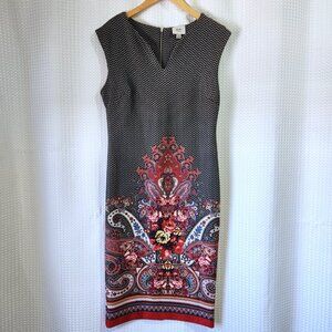 Boho Paisley Floral Midi Dress ECI Size 10 Sleeveless V‑Neck Stretch Fit